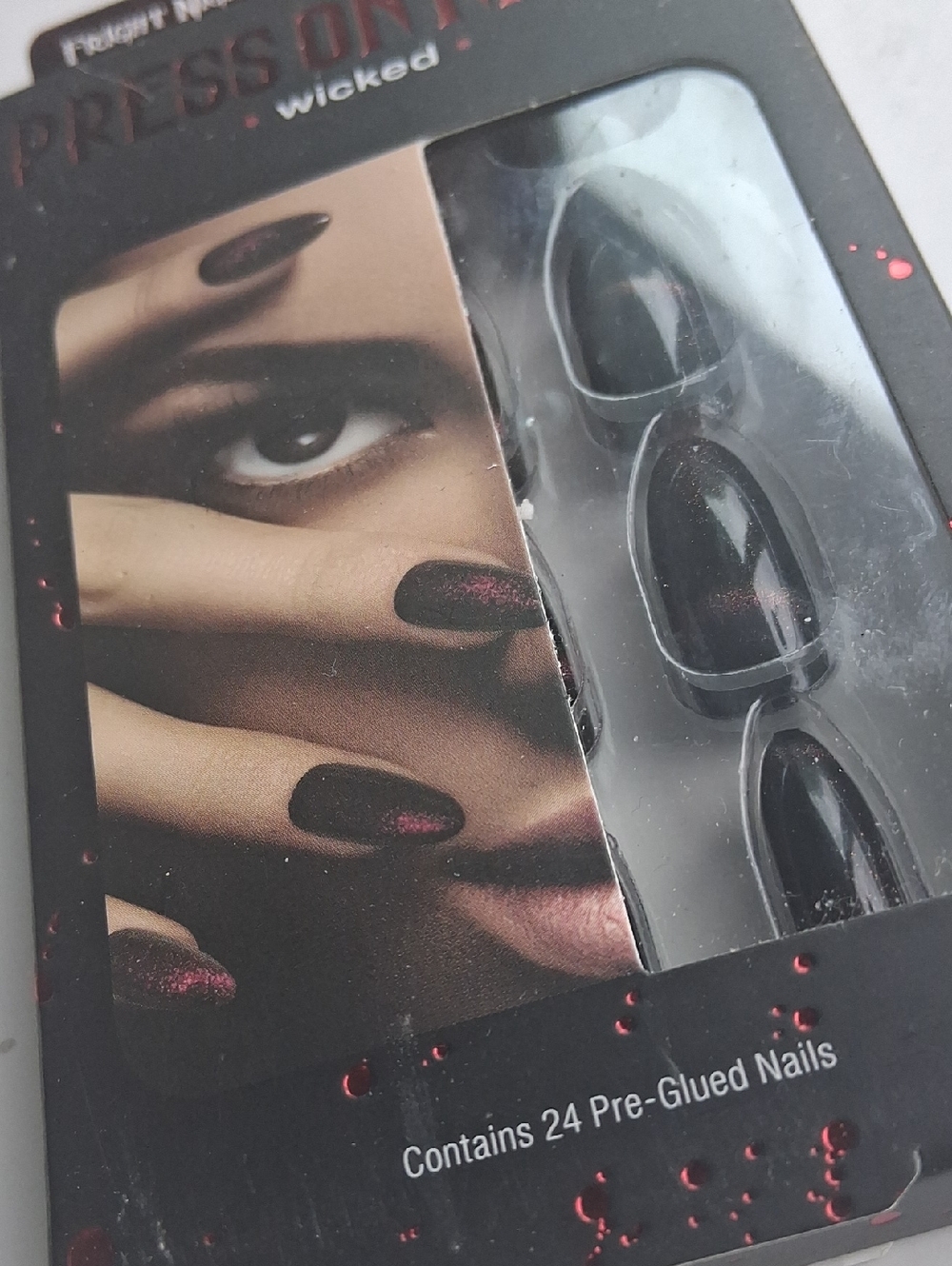 Nails 24 Fake Black ,red Swirl  Press On Style Kit Goth Sexy  Ornate